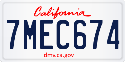 CA license plate 7MEC674