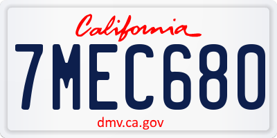 CA license plate 7MEC680