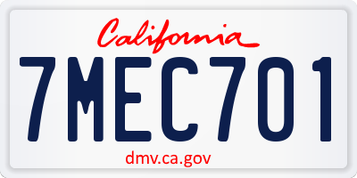 CA license plate 7MEC701