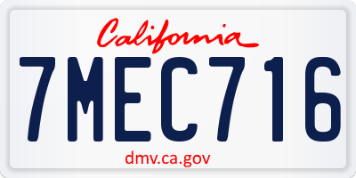 CA license plate 7MEC716