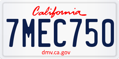 CA license plate 7MEC750