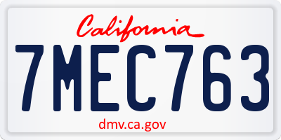 CA license plate 7MEC763