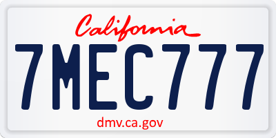 CA license plate 7MEC777