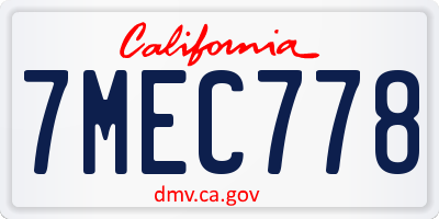 CA license plate 7MEC778
