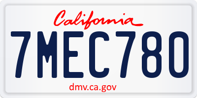 CA license plate 7MEC780