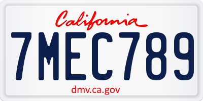 CA license plate 7MEC789