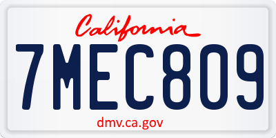 CA license plate 7MEC809