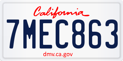 CA license plate 7MEC863