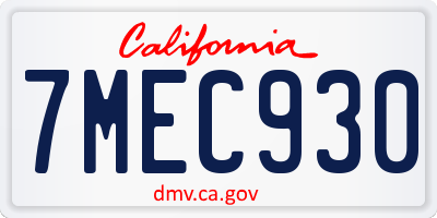 CA license plate 7MEC930