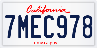 CA license plate 7MEC978