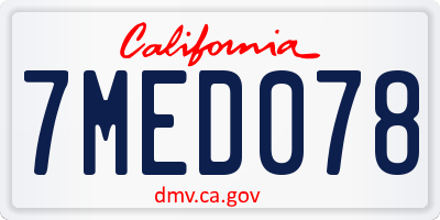 CA license plate 7MED078
