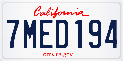 CA license plate 7MED194