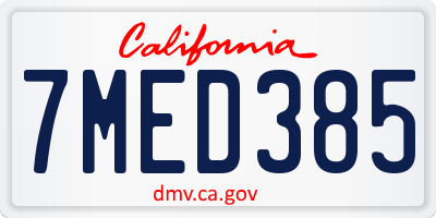 CA license plate 7MED385
