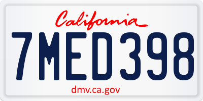 CA license plate 7MED398