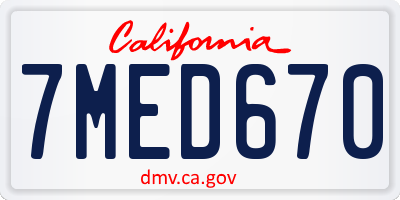 CA license plate 7MED670