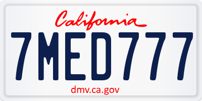 CA license plate 7MED777