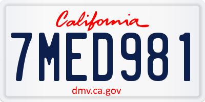CA license plate 7MED981