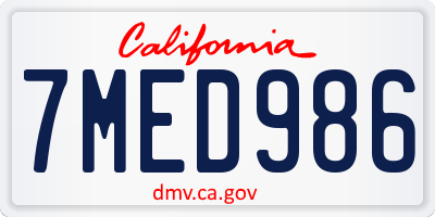 CA license plate 7MED986