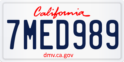 CA license plate 7MED989