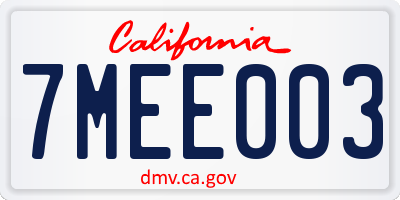 CA license plate 7MEE003