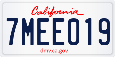 CA license plate 7MEE019