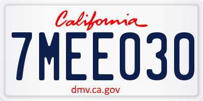 CA license plate 7MEE030