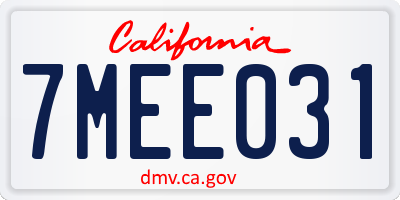 CA license plate 7MEE031