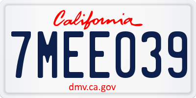 CA license plate 7MEE039