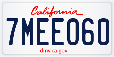 CA license plate 7MEE060