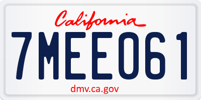 CA license plate 7MEE061