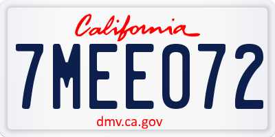CA license plate 7MEE072