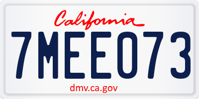 CA license plate 7MEE073