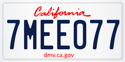 CA license plate 7MEE077