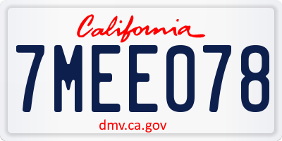 CA license plate 7MEE078