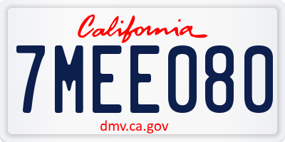 CA license plate 7MEE080