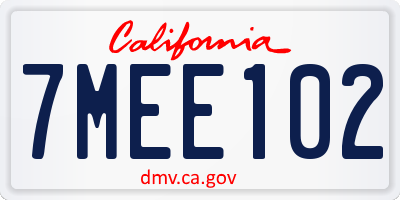 CA license plate 7MEE102