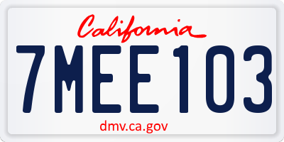 CA license plate 7MEE103