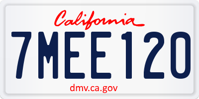CA license plate 7MEE120