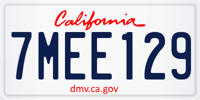 CA license plate 7MEE129
