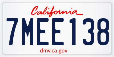 CA license plate 7MEE138