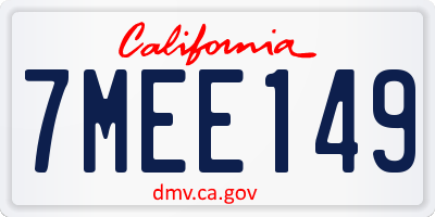 CA license plate 7MEE149