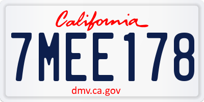 CA license plate 7MEE178