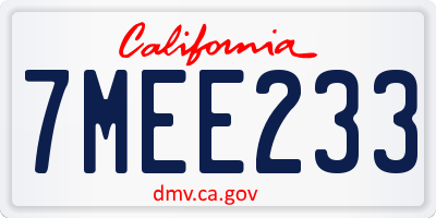 CA license plate 7MEE233
