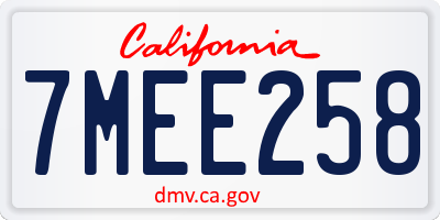 CA license plate 7MEE258