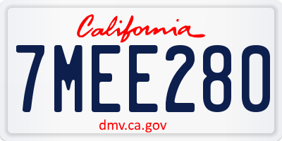 CA license plate 7MEE280