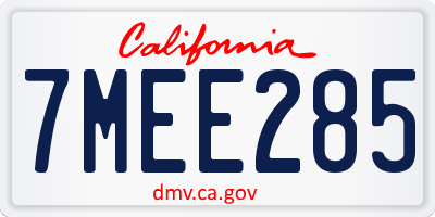 CA license plate 7MEE285