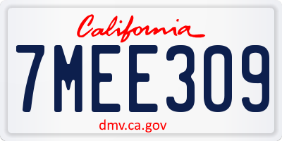 CA license plate 7MEE309