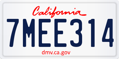 CA license plate 7MEE314