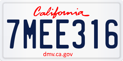 CA license plate 7MEE316