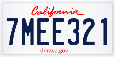 CA license plate 7MEE321